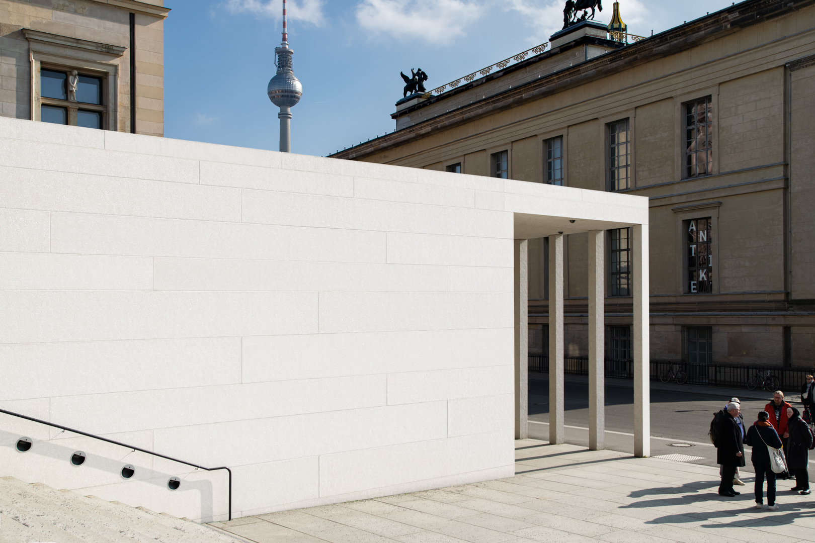 Front view, Blank Wall Mockup before museum buildings. Scene from our Museum Mockups product.
