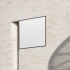 Front view, White Square Billboard Mockup attached to the beige brick wall. Scene from our Museum Mockups product.