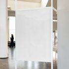 Front view, White Poster Mockup and white metal frame standing inside the building. Scene from our Museum Mockups product.