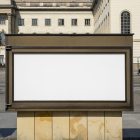 Front view, White Horizontal Poster Mockup in front of the an old building. Scene from our Museum Mockups product.