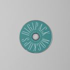 Viewed from above, CD Digipack Mockups presents a green disc with nice white serif typography lying on the gray background.