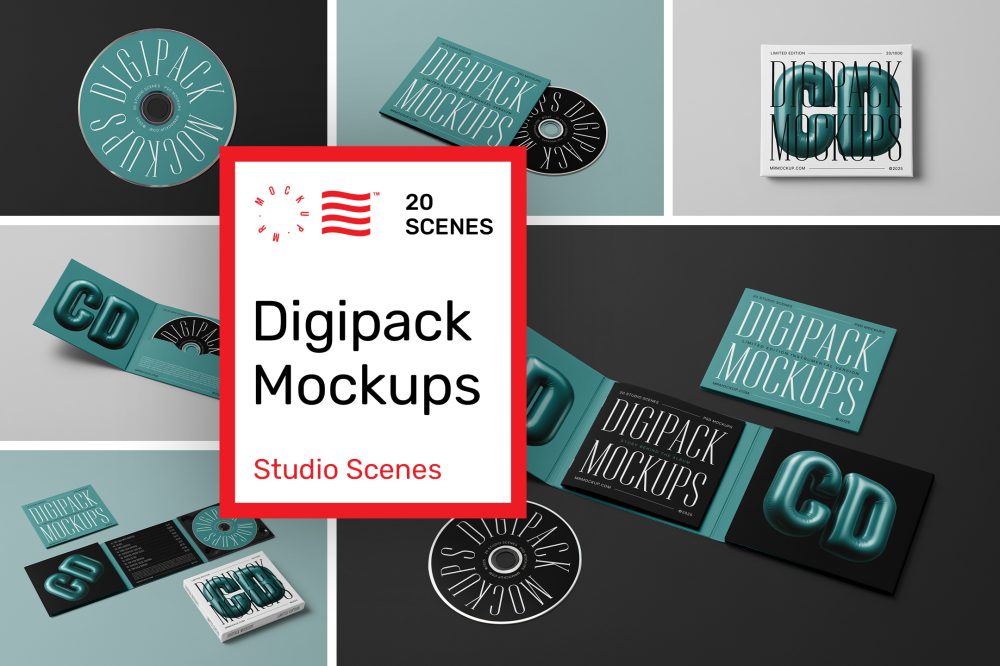 Product cover image from CD Digipack Mockups showing six scenes from the product.