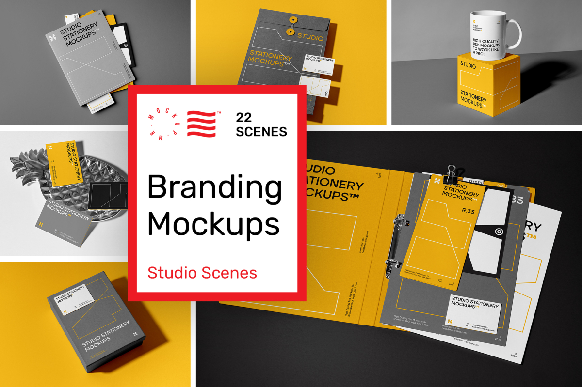 Product cover image from studio stationery mockups showing six scenes from the product.