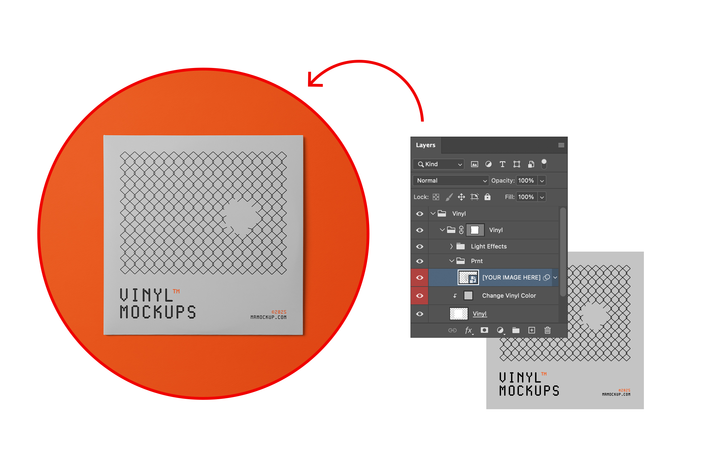 Feature from Vinyl Mockups showing how easy it is to use the new product.