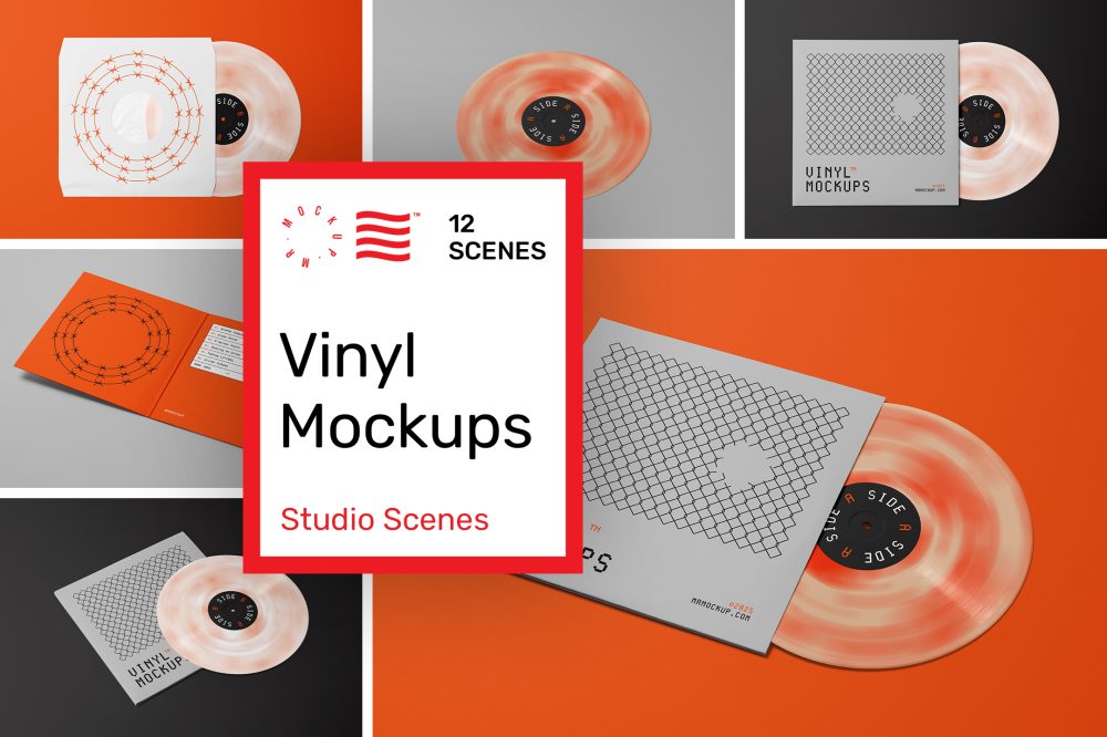 Product cover image from Vinyl Mockups showing six scenes from the product.