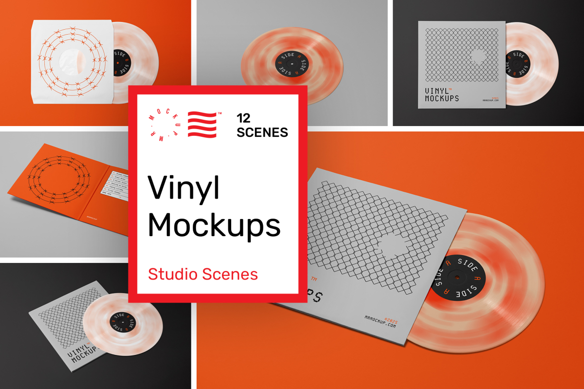 Product cover image from Vinyl Mockups showing six scenes from the product.