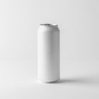 Front view of a standing white beer can mockup standing on the white background floor.