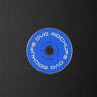 Viewed from above, DVD Mockups presents a blue disc with nice white typography lying on the black background.