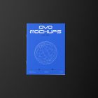 Viewed from above, DVD Mockups presents a blue paper booklet with white typography and linear graphics lying on the black background.