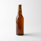 Front view, beer bottle mockups standing on the white floor.