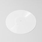Viewed from above, Vinyl Mockups presents a white vinyl disc lying on a white background.