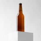 Front view, beer bottle mockup standing on the white box.