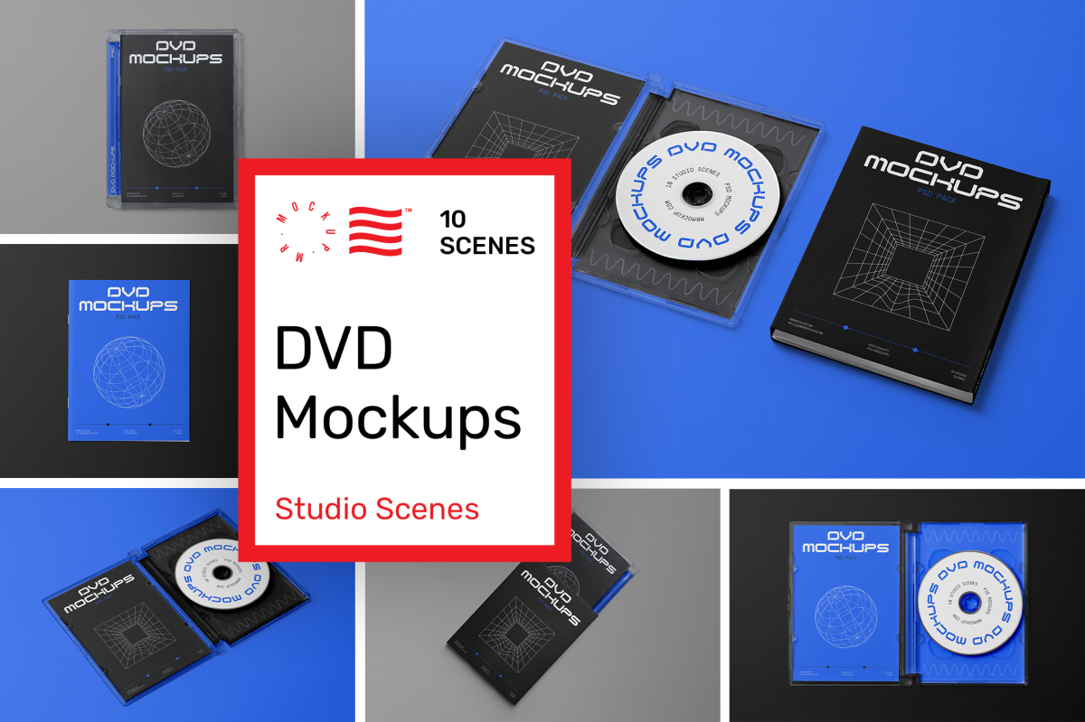 Product cover image from DVD Mockups showing six scenes from the product.