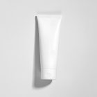 View from above, a white Cosmetic Tube Mockups lying on a white colored background.