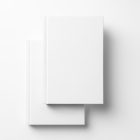 View from above, two white hardcover book mockups lying on top of each other for cover design and branding presentation on a white background.