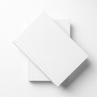View from above, two white hardcover book mockups in PSD lying on top of each other for cover design and branding presentation on a white background.