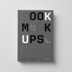 View from above, single hardcover book mockup with bold typography design in black, gold, gray, and white colors for minimalist book cover and publishing design, lying on a white background.