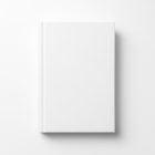 View from above, single white hardcover book mockup for minimalist book cover and publishing design, lying on a white background.