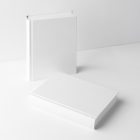 View from above, two white hardcover book mockups are located on the white background in perspective view.
