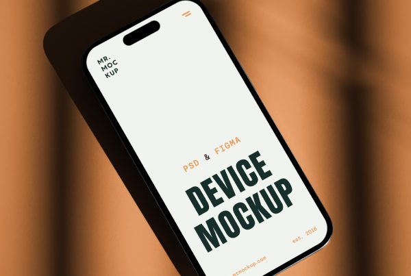 View from above, iPhone Pro mockup with simple typography design in green and orange color lying on a golden background color.