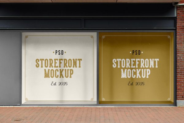 Front view, two square Storefront Mockups with vintage typography design.