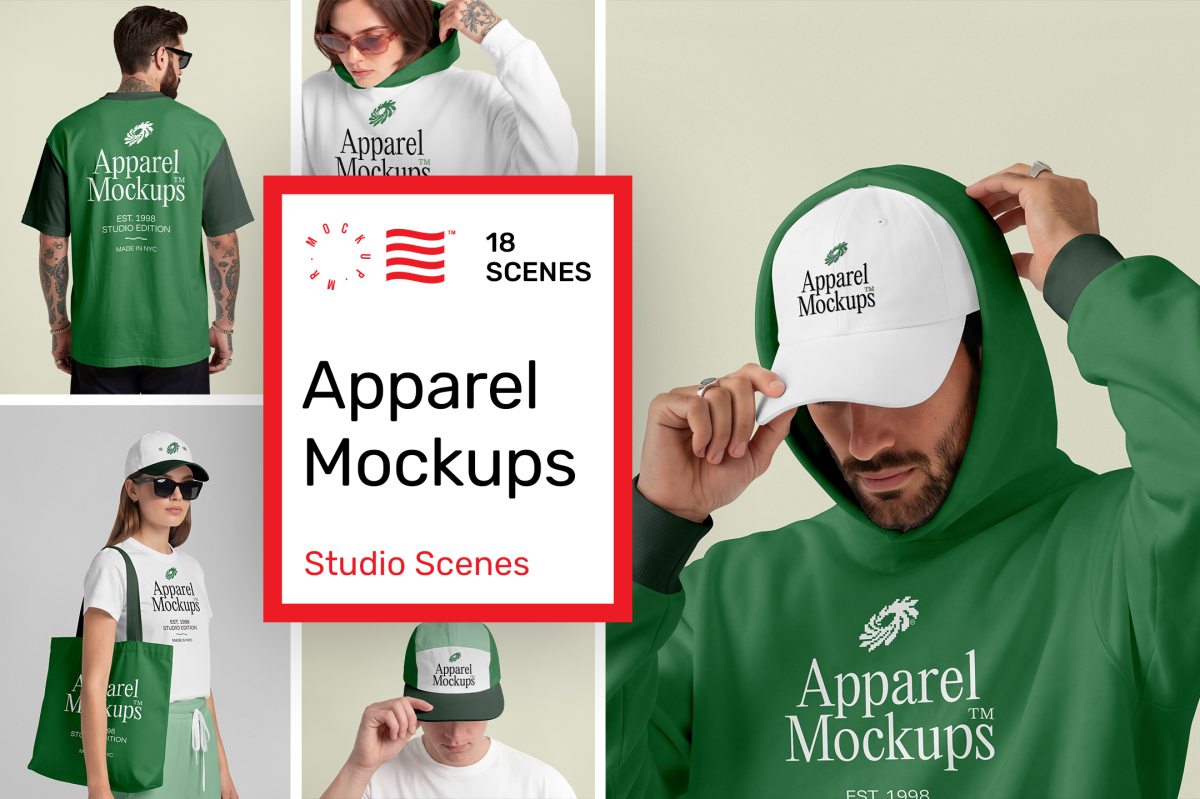 Product cover image from studio apparel mockups showing five scenes from the product.