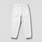 View from above, lying white sweatpants mockup on the white studio background color from the studio apparel mockups product.