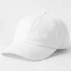 Front view, lying white baseball cap mockup on the white studio background from the studio apparel mockups product.