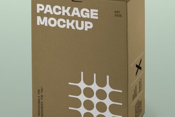 Front view craft box mockup with a white and black design on the green background.