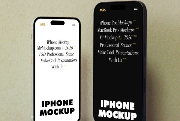 Front view of two iPhone mockups with typography design standing in front of the beige wall.