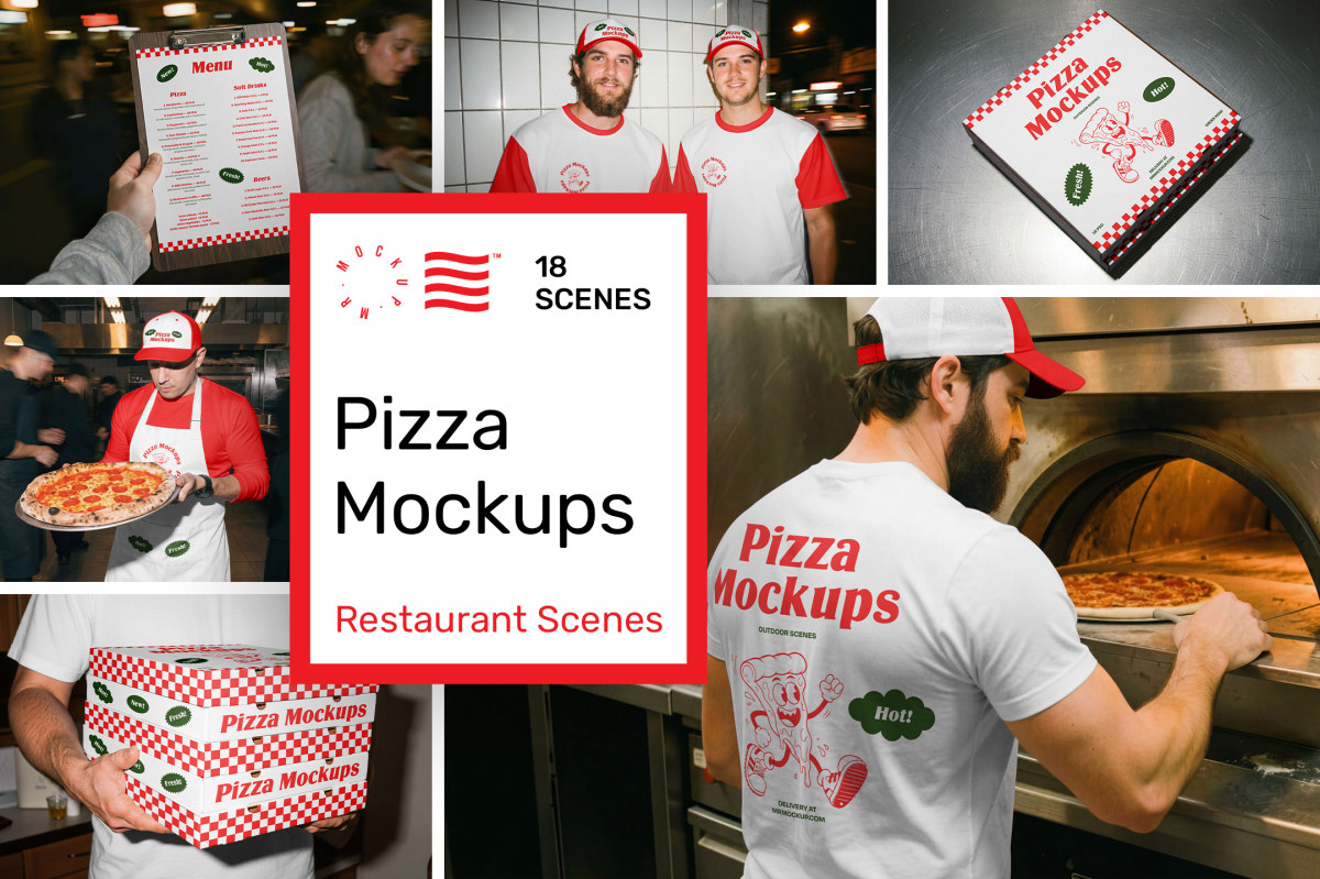 Product cover image from pizza mockups showing six scenes from the product.
