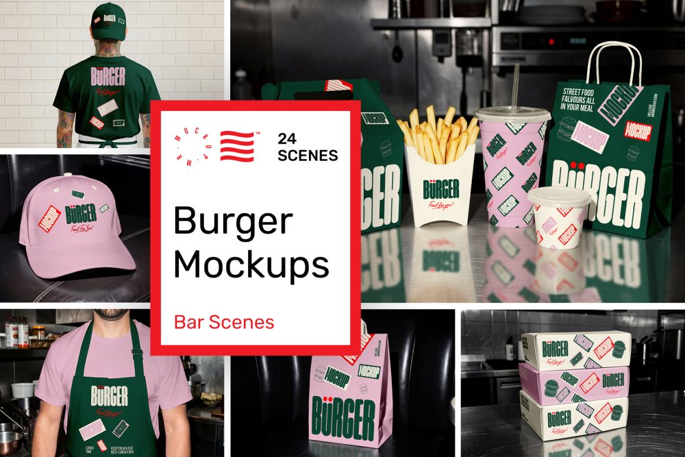 Product cover image from burger bar mockups showing six scenes from the product.