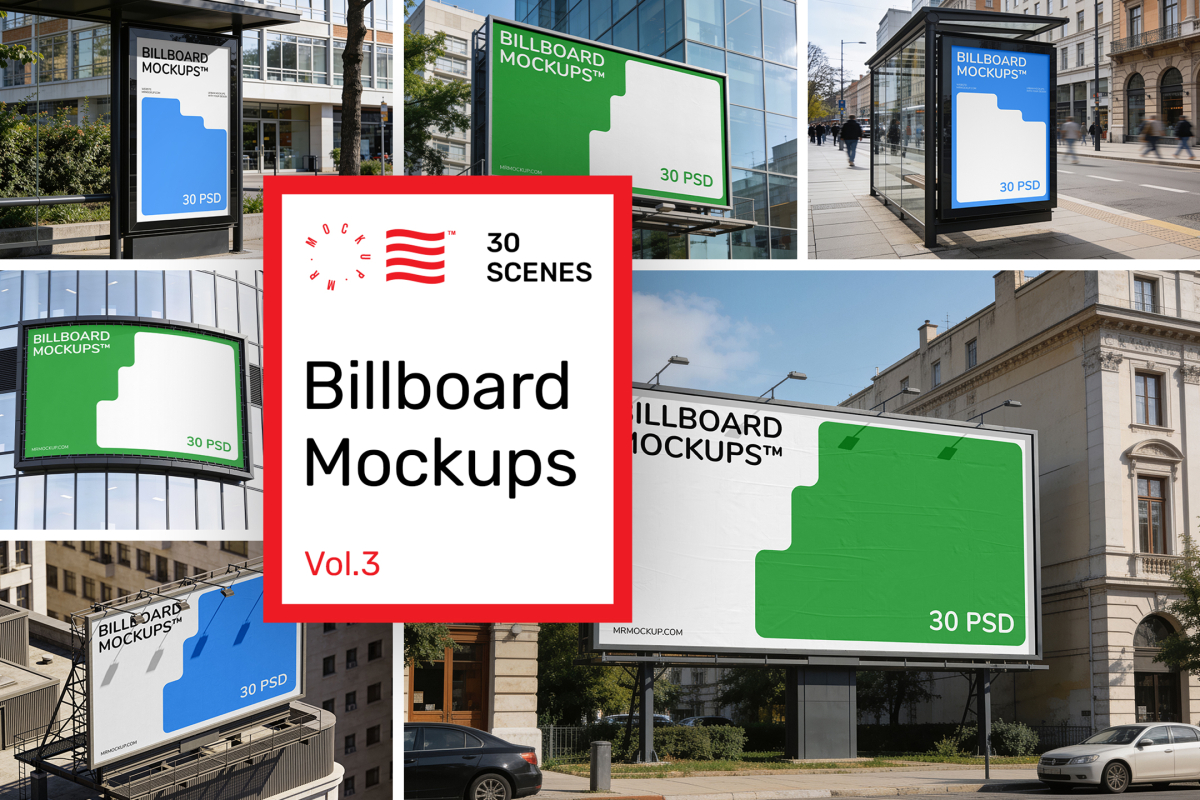 Product cover image from billboard mockups vol.3 showing six scenes from the product.