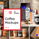 Product cover image from coffee mockups vol.2 showing six scenes from the product.