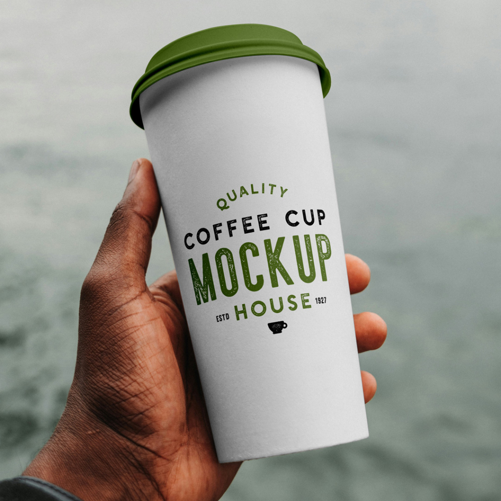 Free Coffee Cup By The River Mockup