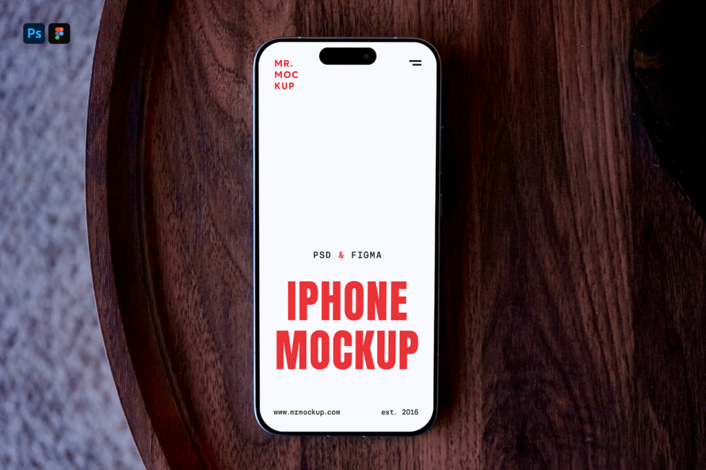 Free Device Lying on Wooden Table Mockup
