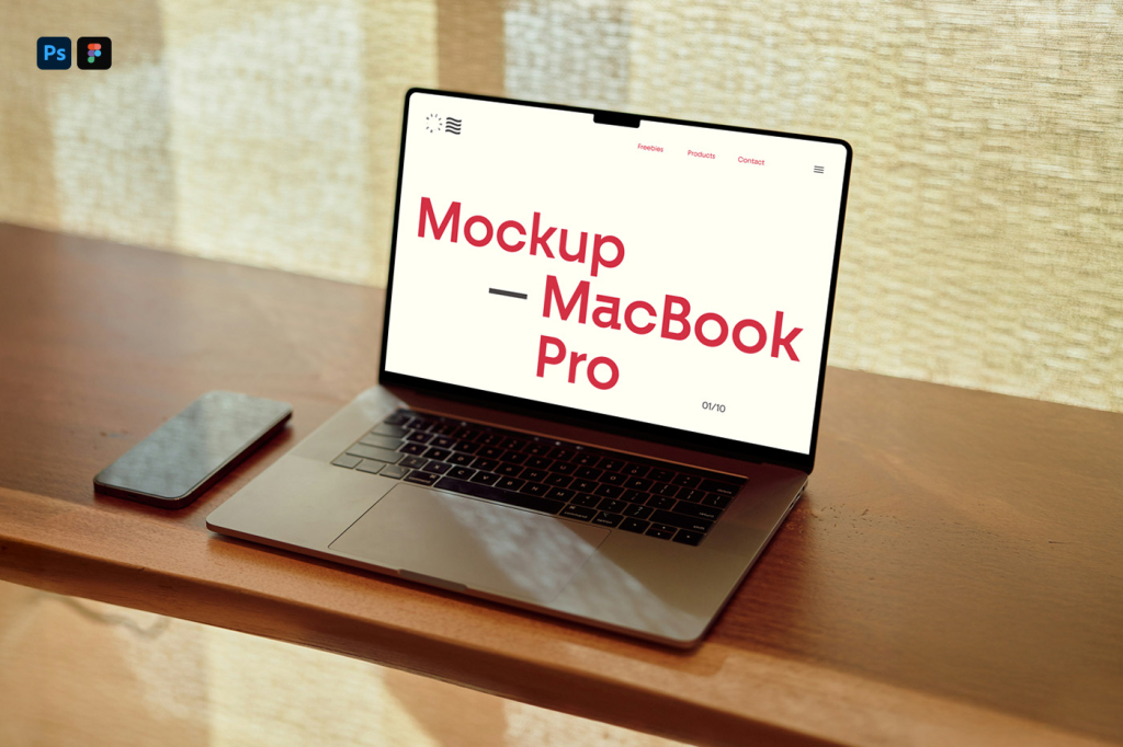 Free Devices Laying on Wood Mockup