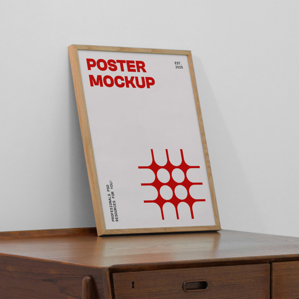 Free Poster on Vintage Desk Mockup