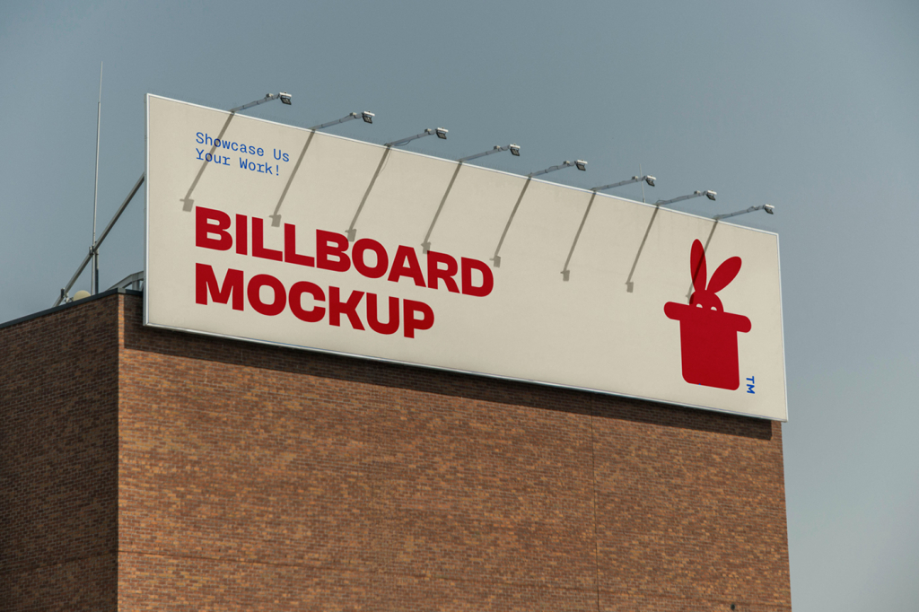 Free Wide Outdoor Billboard on Brick Wall PSD Mockup