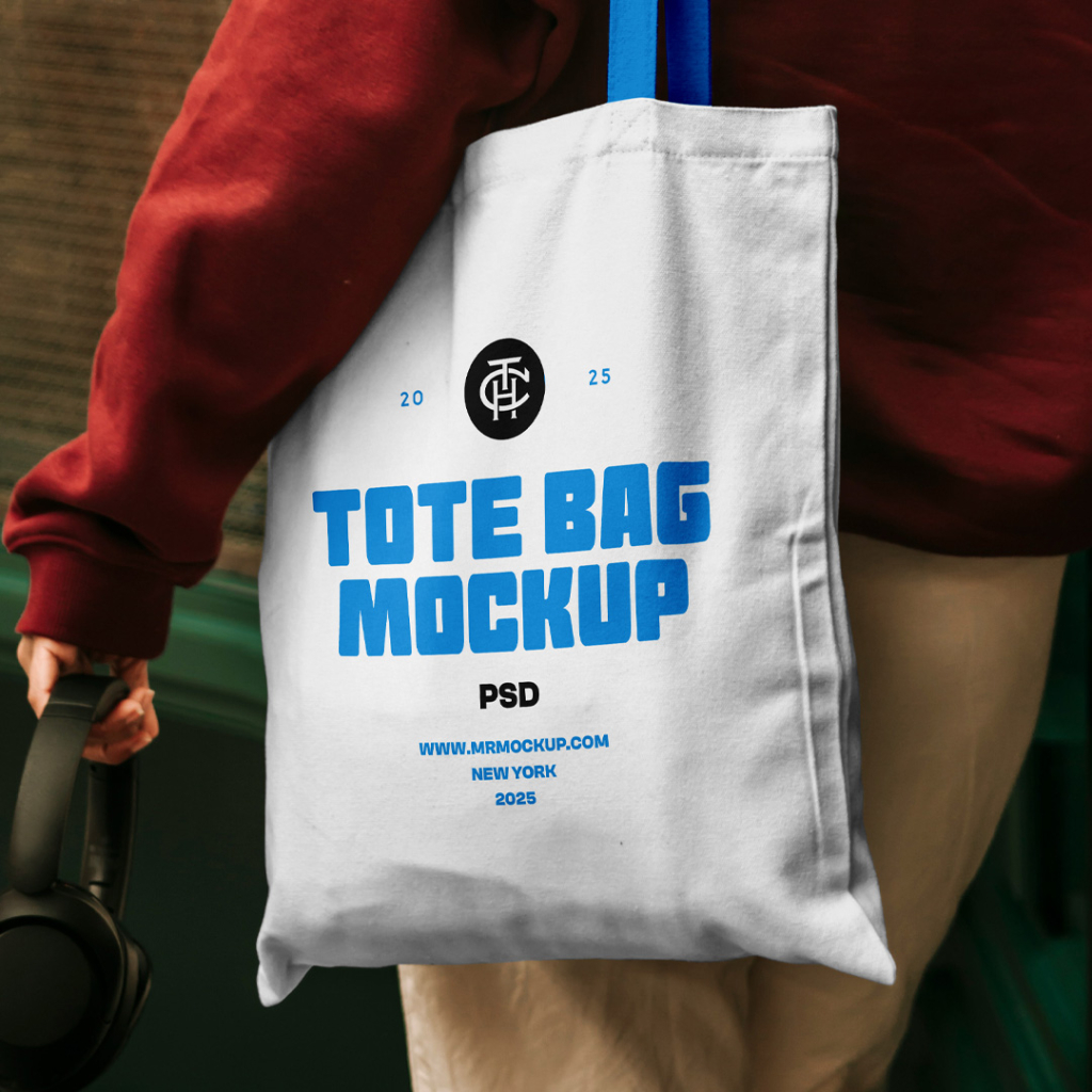 Free Woman Wearing Cotton Bag Mockup