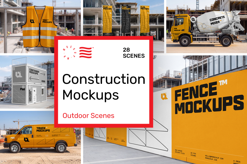 Construction-Mockups-W-00 Product cover image from Construction Mockups showing six scenes from the product.