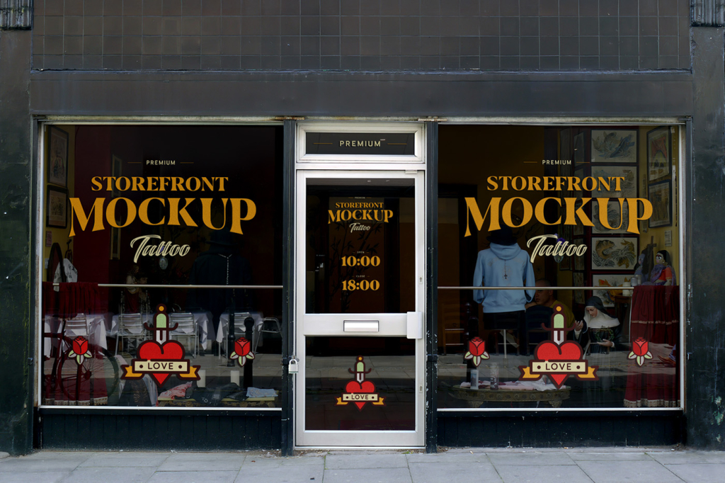 Free Tattoo Studio Storefront Mockup