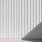 White corrugated metal wall paneling with a sharp diagonal shadow cast across it.