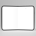 Front view of a foldable smartphone mockup, slightly bent inward, with a blank white main screen on a light gray background.