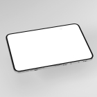 Floating perspective view of a fully unfolded tablet-style smartphone lying horizontally with a blank white screen.