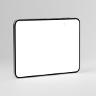 Side view of an unfolded foldable smartphone standing horizontally with a blank screen on a light gray background.