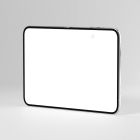 Three-quarter perspective view of an unfolded foldable smartphone standing upright with a blank screen.