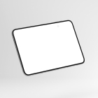 Floating top-down perspective of an open foldable smartphone with a blank white display tilted against a minimal background.