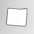 Floating view of a slightly bent foldable smartphone in landscape orientation with a blank screen.